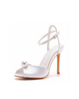 Satin Pearl Peep Toe Stiletto Ankle Strap Buckle Ultra High Heels