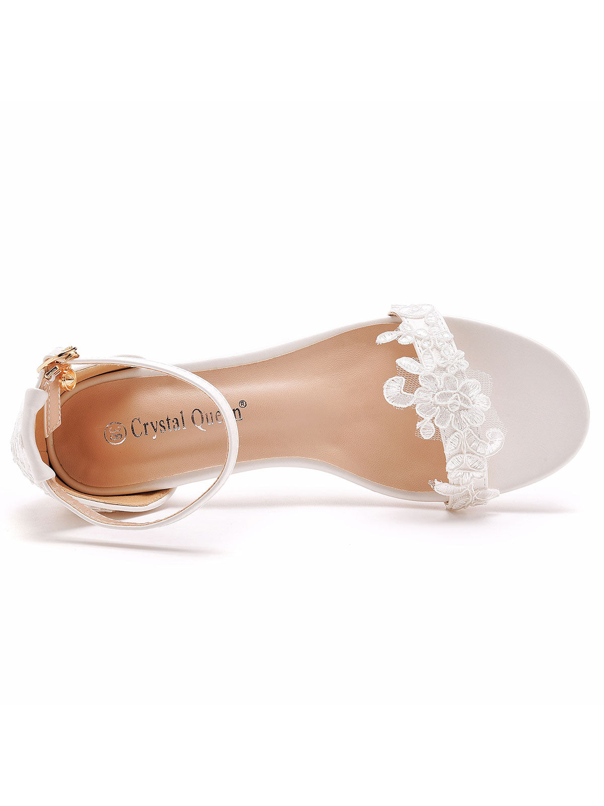 Elegant White Lace Open Toe Ankle-strap Block Heels