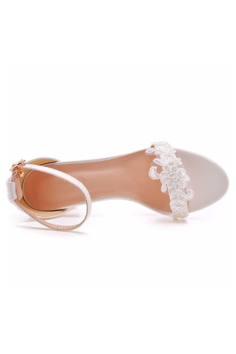 Elegant White Lace Open Toe Ankle-strap Block Heels
