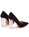 Simple Satin Slip on Pointed Toe Transparent Block Heels