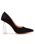 Simple Satin Slip on Pointed Toe Transparent Block Heels