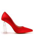 Simple Satin Slip on Pointed Toe Transparent Block Heels