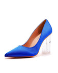 Simple Satin Slip on Pointed Toe Transparent Block Heels