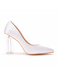 Simple Satin Slip on Pointed Toe Transparent Block Heels