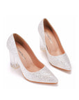 Simple Satin Slip on Pointed Toe Transparent Block Heels