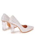 Simple Satin Slip on Pointed Toe Transparent Block Heels
