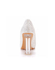 Simple Satin Slip on Pointed Toe Transparent Block Heels
