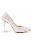 Simple Satin Slip on Pointed Toe Transparent Block Heels