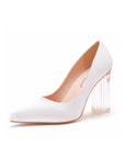Simple Satin Slip on Pointed Toe Transparent Block Heels
