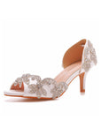 Peep Toe Satin Rhinestone Slip On High Heels