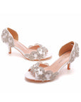 Peep Toe Satin Rhinestone Slip On High Heels