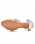 Peep Toe Satin Rhinestone Slip On High Heels