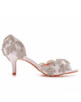 Peep Toe Satin Rhinestone Slip On High Heels