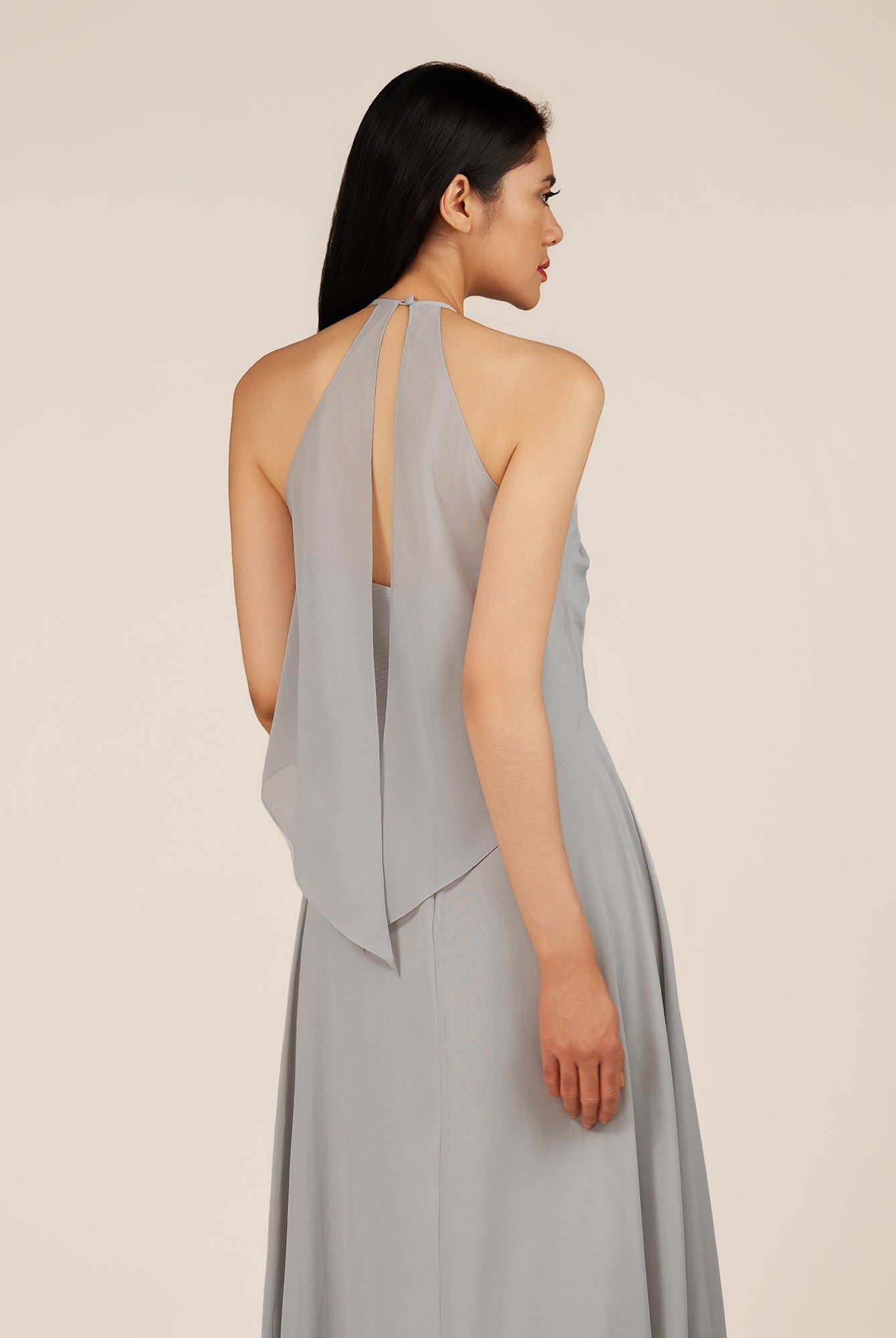 KissDress-Rhoswen Sliver Sheath Chiffon Halter Neck Long Bridesmaid Dress