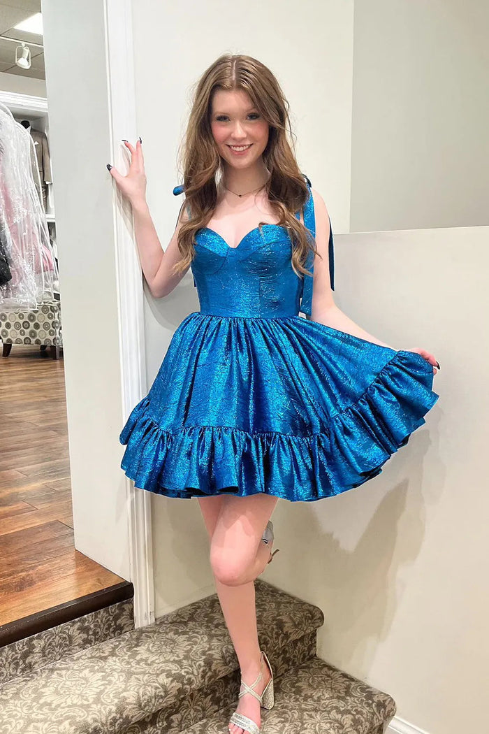 Cute A-Line Sweetheart Peacock Blue Homecoming Dress