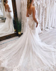 Ivory Mermaid Tulle Spaghetti Straps Long Wedding Dress