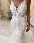 Ivory Mermaid Tulle Spaghetti Straps Long Wedding Dress