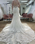 White Deep V-Neck Mermaid Long Wedding Dress with Appliques
