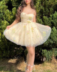 A Line Short Floral Embroidery Homecoming Dress
