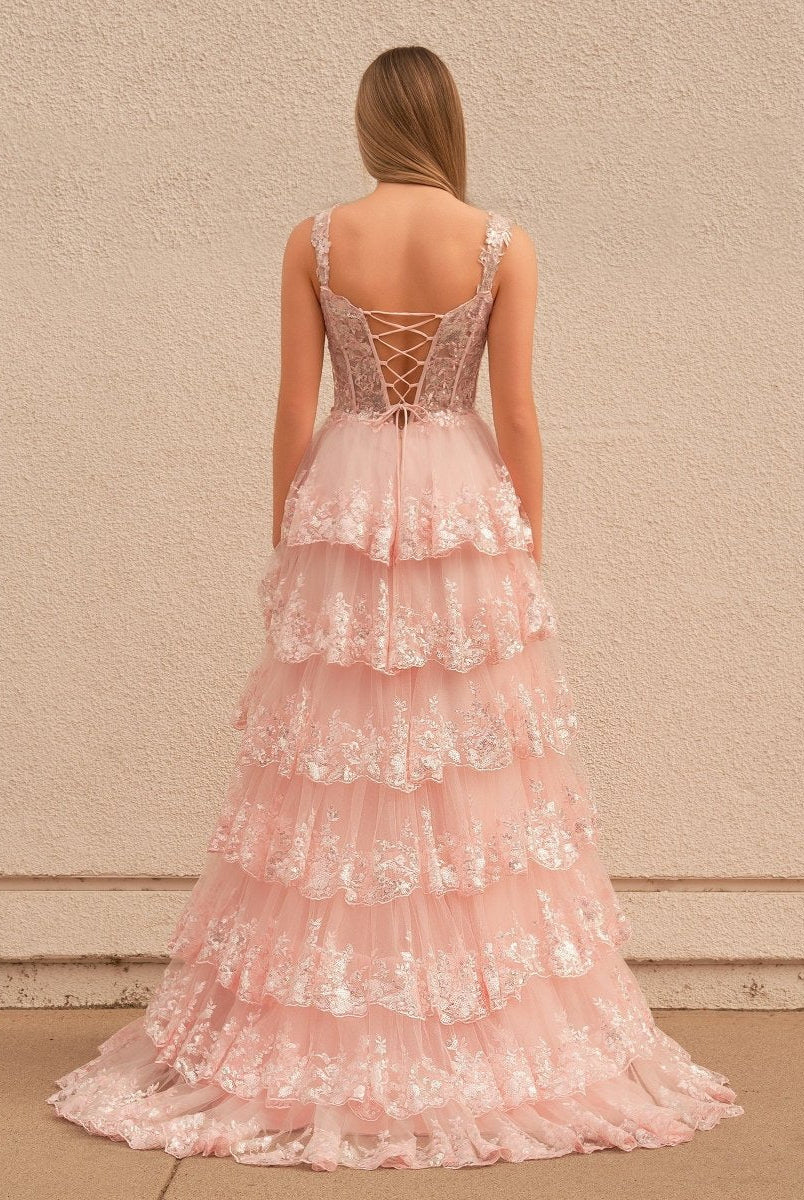 Pink Princess A Line Off the Shoulder Corset Prom Dress with Lace Ruffles - KissProm