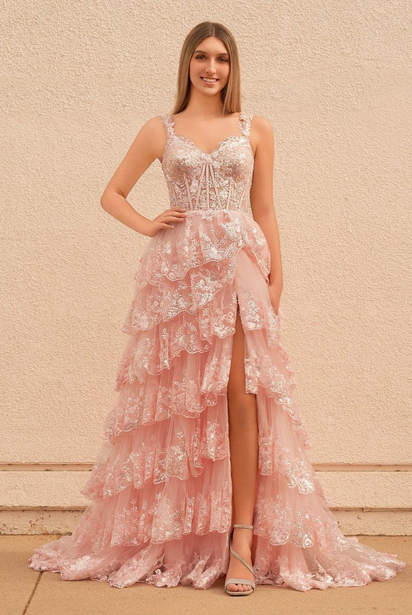 Pink Princess A Line Off the Shoulder Corset Prom Dress with Lace Ruffles - KissProm