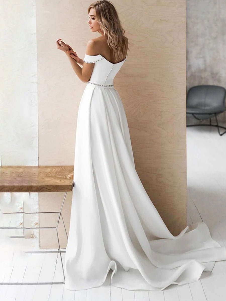 KissDress-A-Line Off the Shoulder Beaded Wedding Dress