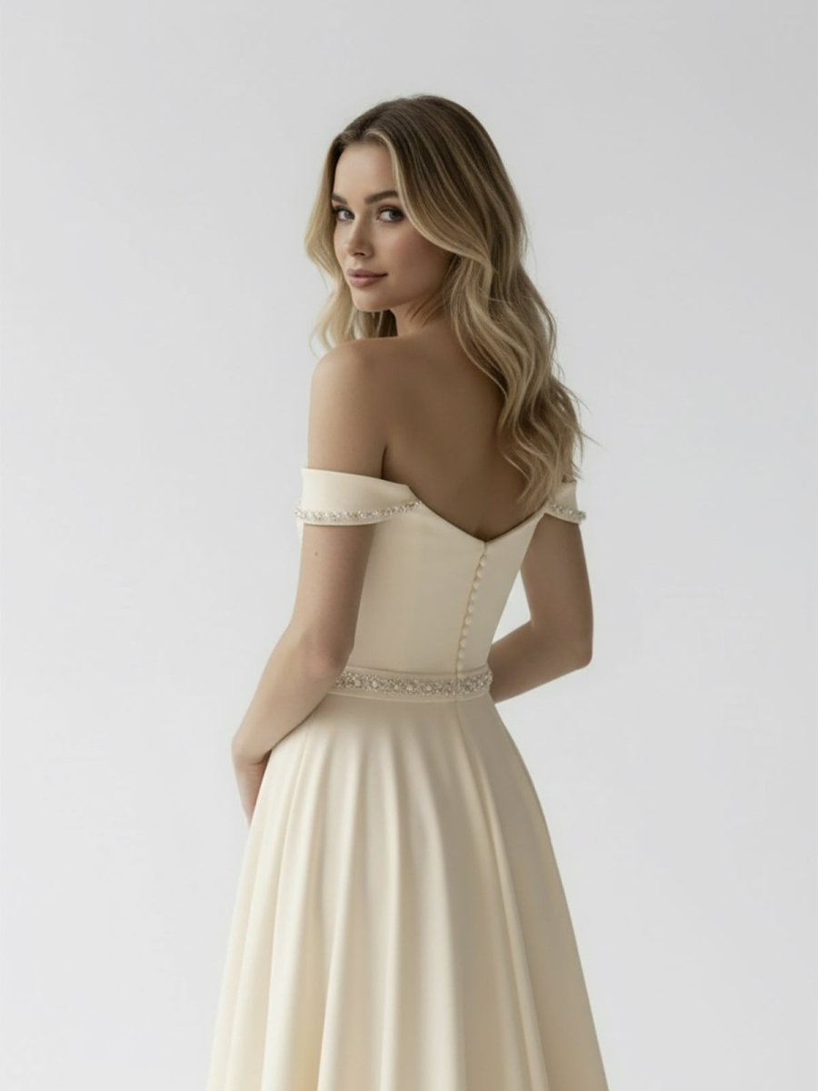 KissDress-A-Line Off the Shoulder Beaded Wedding Dress