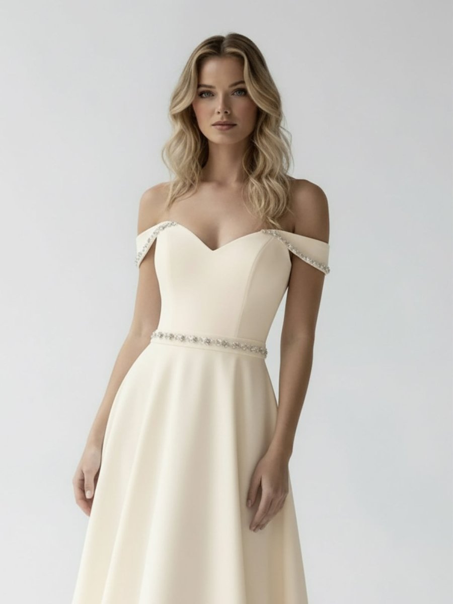 KissDress-A-Line Off the Shoulder Beaded Wedding Dress