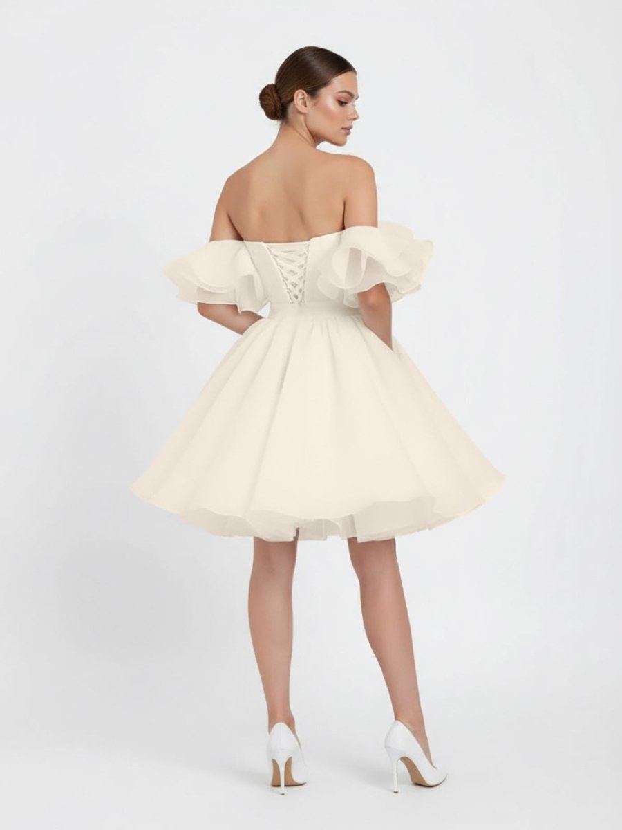 KissDress-Zephyr A-Line Off-The-Shoulder Sleeveless Short Mini Organza Wedding Dresses