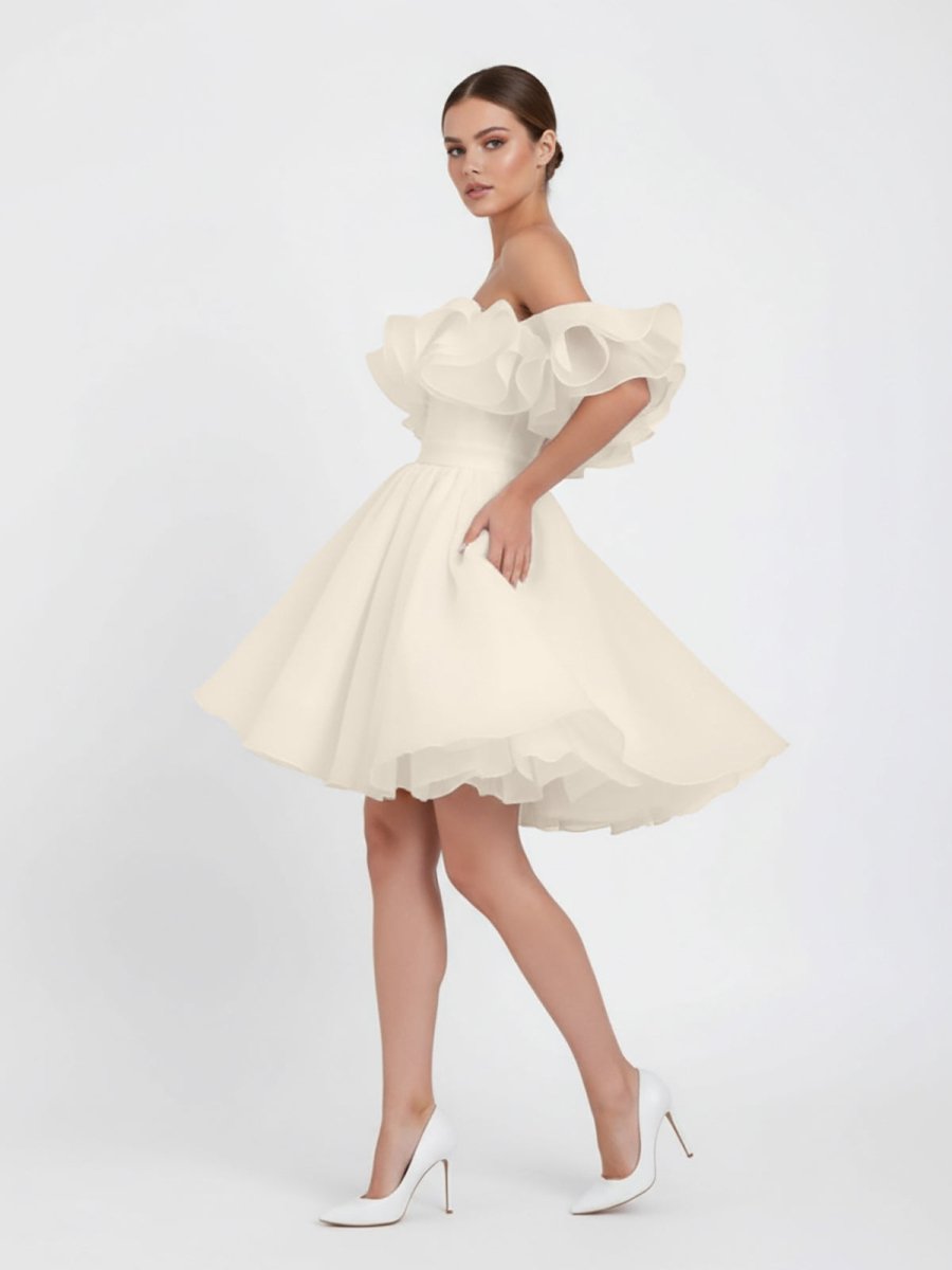 KissDress-Zephyr A-Line Off-The-Shoulder Sleeveless Short Mini Organza Wedding Dresses