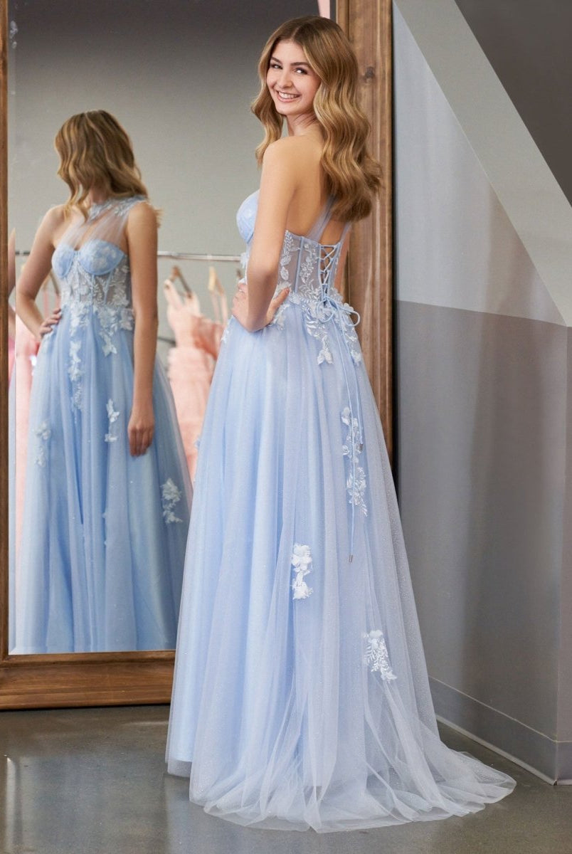 A Line One Shoulder Black Long Prom Dress with Appliques - KissProm