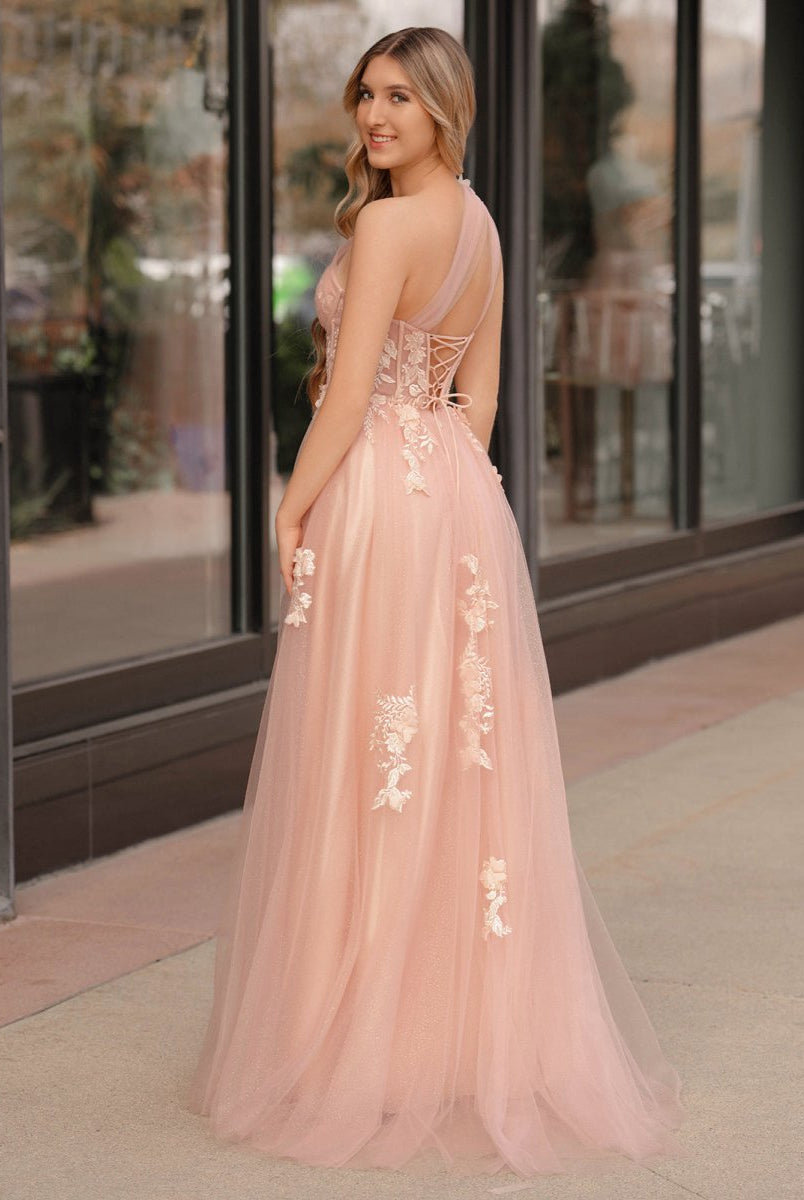 A Line One Shoulder Black Long Prom Dress with Appliques - KissProm