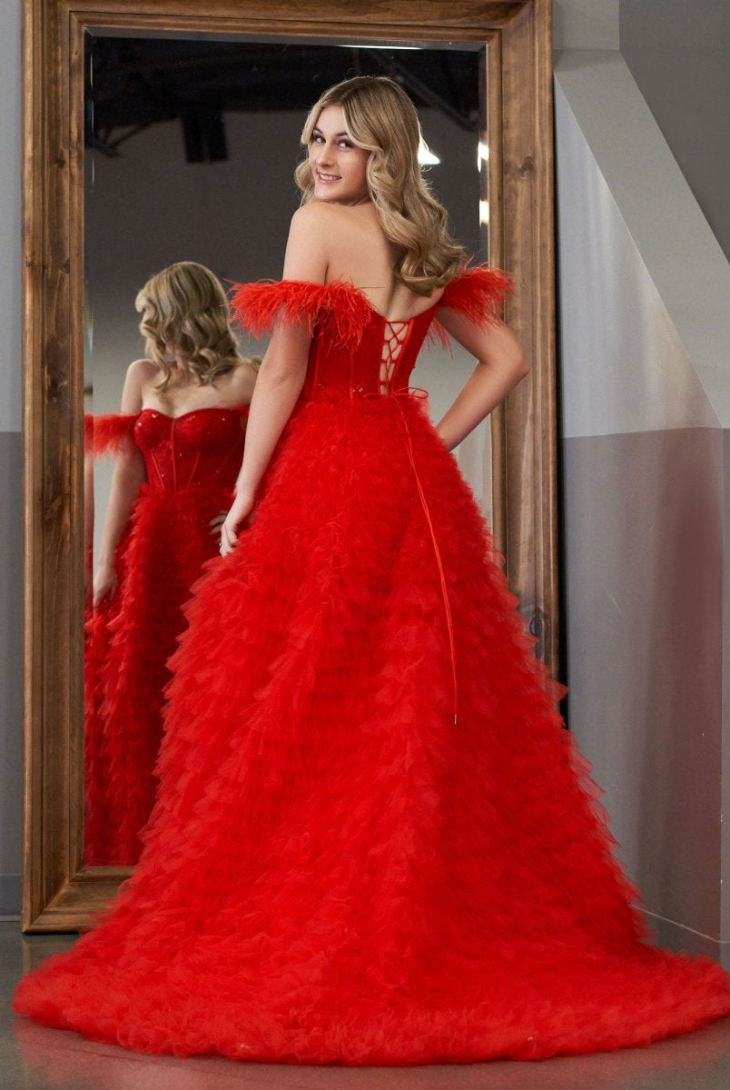 Ingrid |A Line Sweetheart Tiered Tulle Long Prom Dress With Slit - KissProm