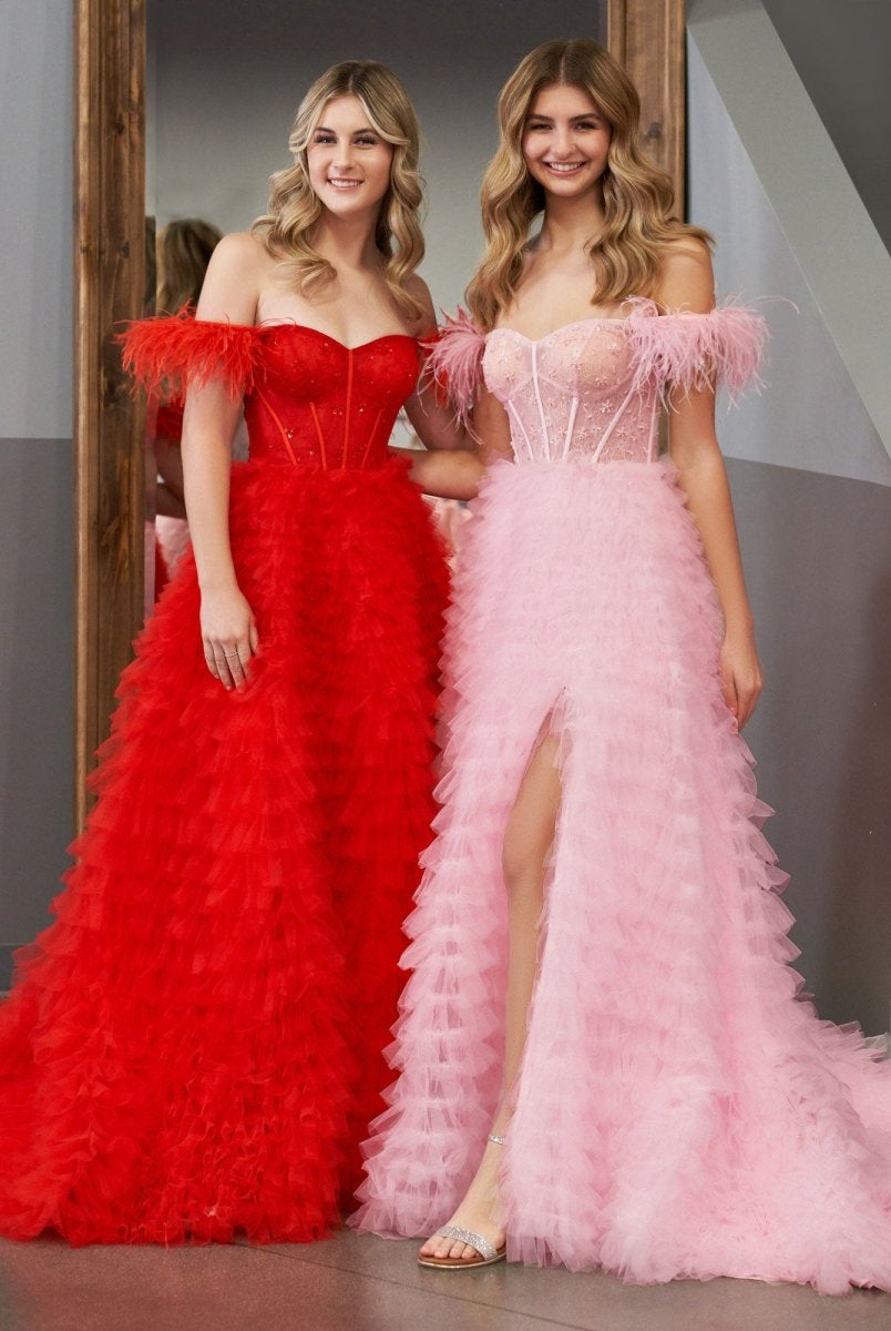 Ingrid |A Line Sweetheart Tiered Tulle Long Prom Dress With Slit - KissProm