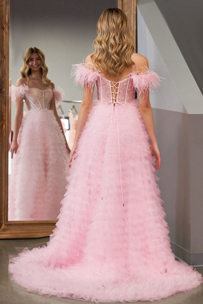 Ingrid |A Line Sweetheart Tiered Tulle Long Prom Dress With Slit - KissProm