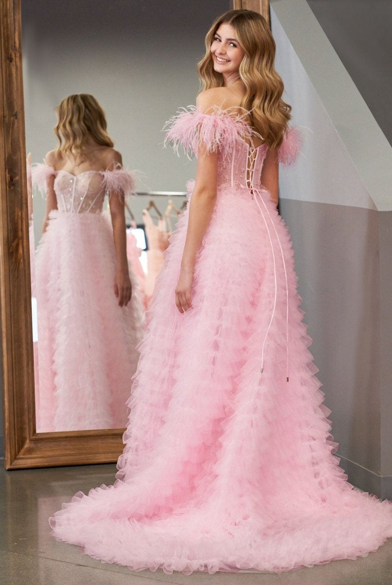 Ingrid |A Line Sweetheart Tiered Tulle Long Prom Dress With Slit - KissProm