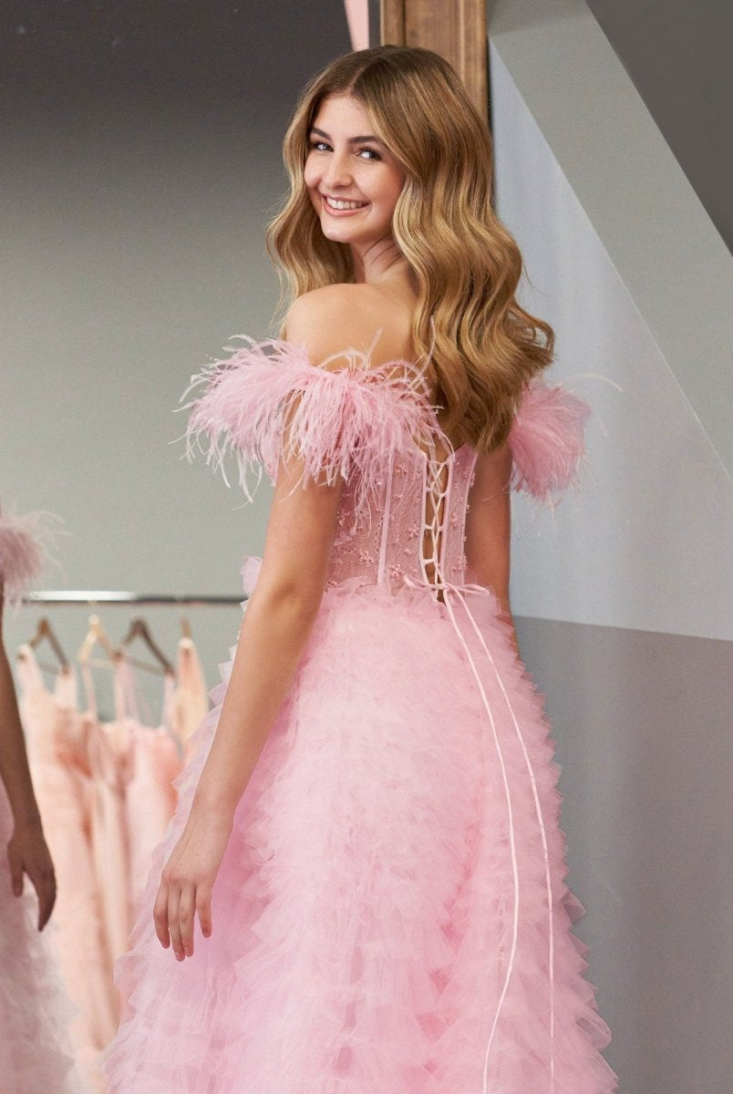 Ingrid |A Line Sweetheart Tiered Tulle Long Prom Dress With Slit - KissProm