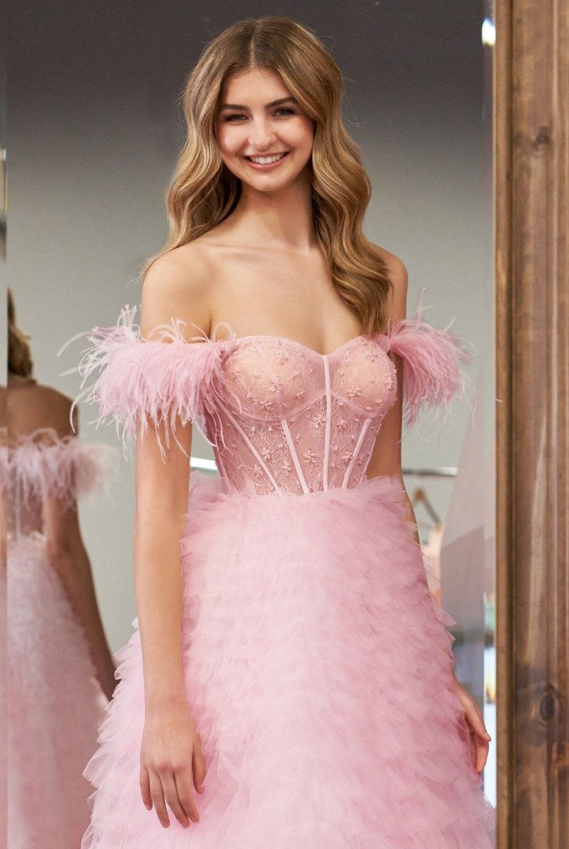 Ingrid |A Line Sweetheart Tiered Tulle Long Prom Dress With Slit - KissProm