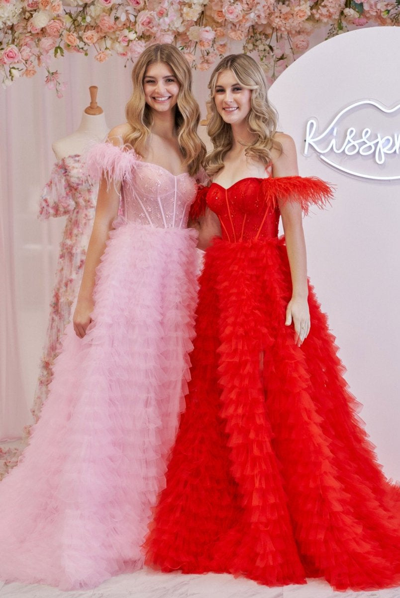 Ingrid |A Line Sweetheart Tiered Tulle Long Prom Dress With Slit - KissProm