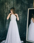 A-Line Short Sleeveless Sleeve Chiffon Lace Satin Dress