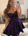 A Line Sweetheart Purple Sequins Short Homecoming Dress