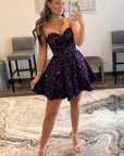 A Line Sweetheart Purple Sequins Short Homecoming Dress