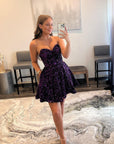 A Line Sweetheart Purple Sequins Short Homecoming Dress