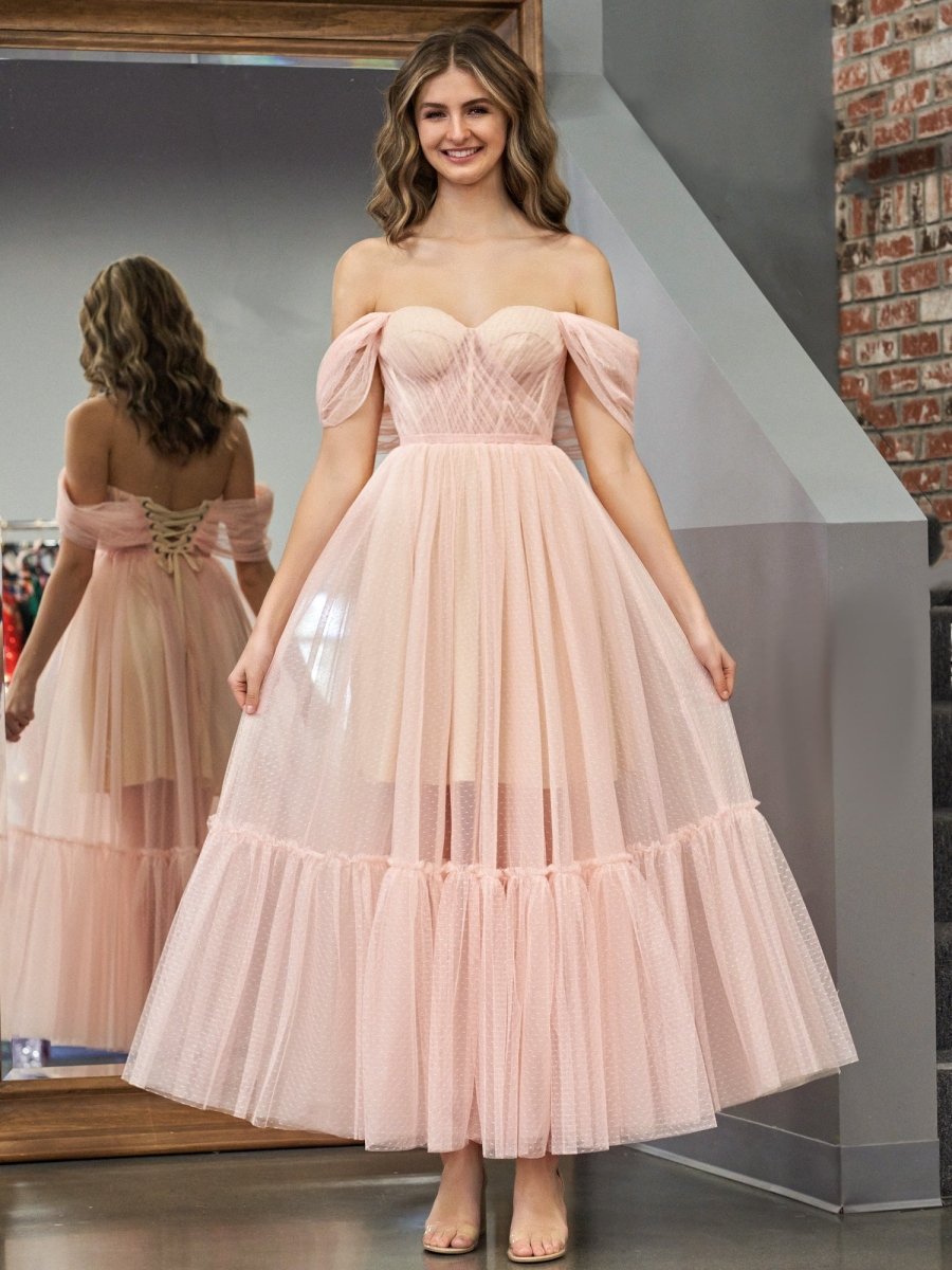 Nova | A - Line Tulle Sweetheart Tea - Length Homecoming Dress - KissProm