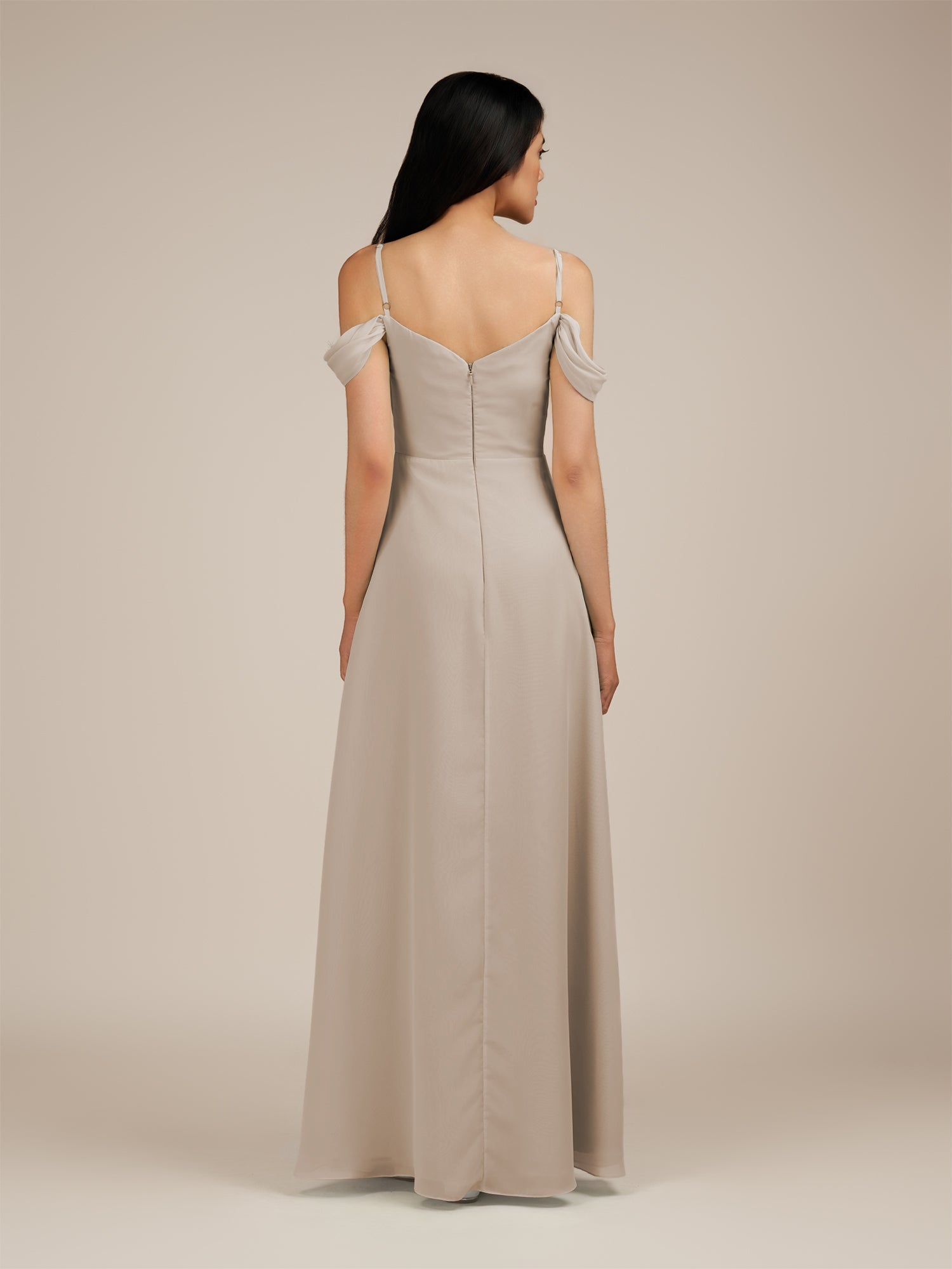 KissDress-Agate Almond A Line Chiffon Off the Shoulder Long Bridesmaid Dress