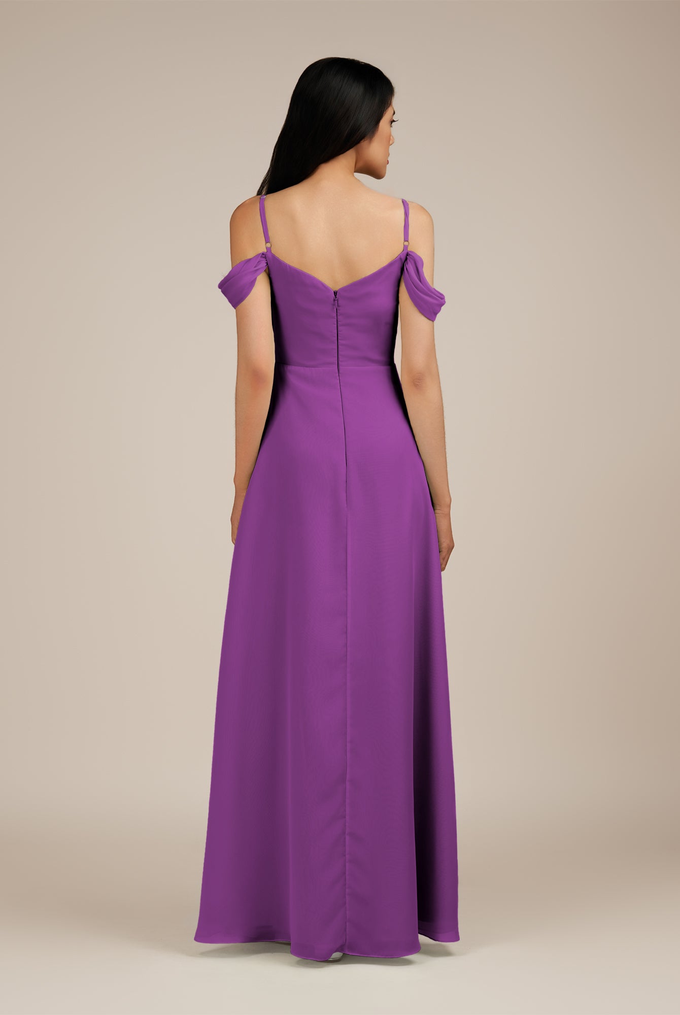 KissDress-Agate Amethyst A Line Chiffon Off the Shoulder Long Bridesmaid Dress