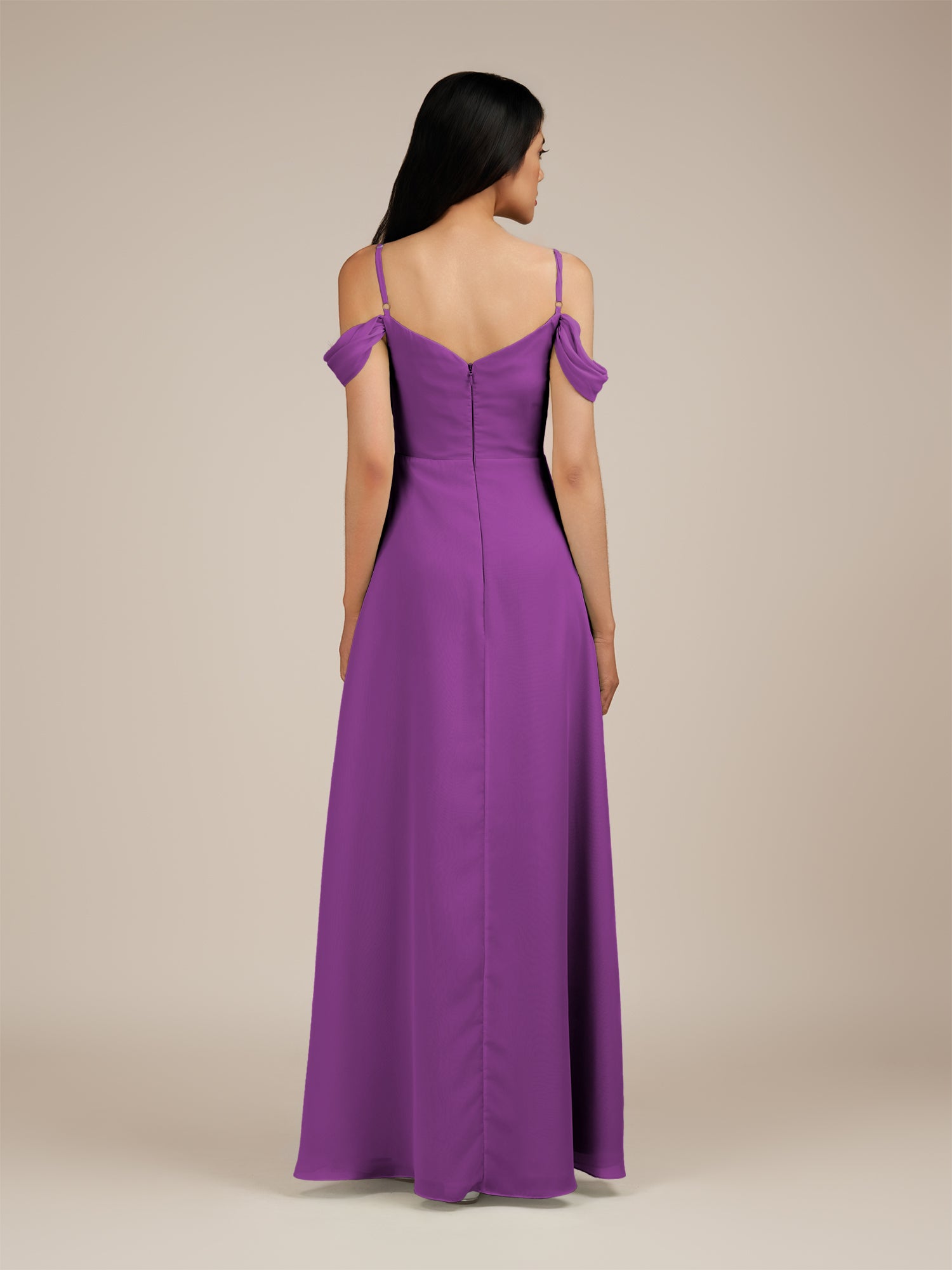 KissDress-Agate Amethyst A Line Chiffon Off the Shoulder Long Bridesmaid Dress