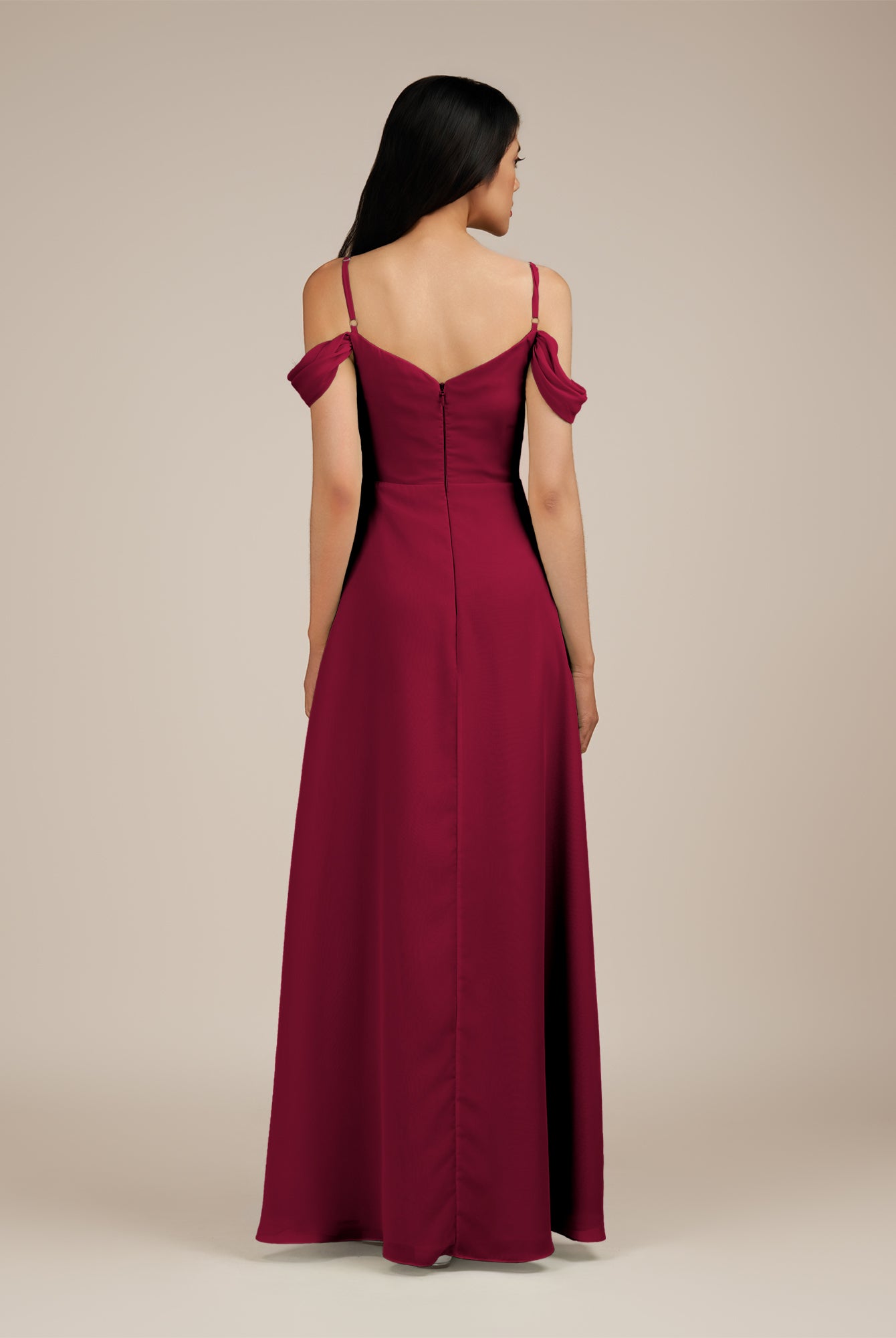 KissDress-Agate Berry A Line Chiffon Off the Shoulder Long Bridesmaid Dress