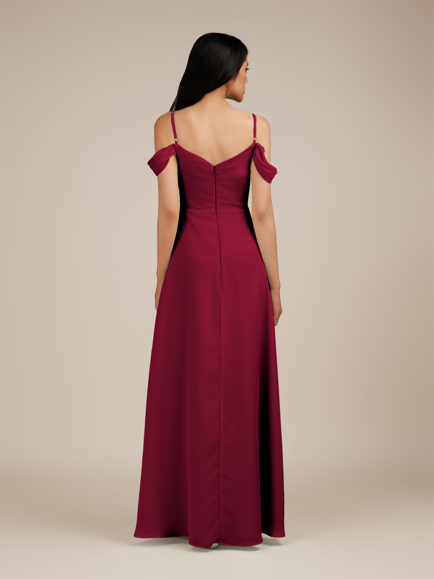 KissDress-Agate Berry A Line Chiffon Off the Shoulder Long Bridesmaid Dress