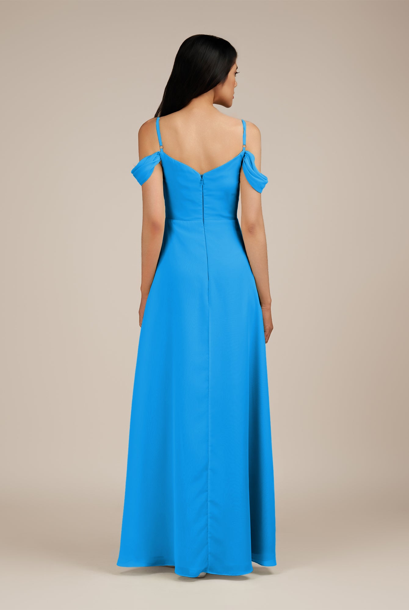 KissDress-Agate Blue Jay A Line Chiffon Off the Shoulder Long Bridesmaid Dress